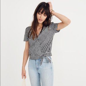 Madewell Gingham Print Puff-sleeve wrap top